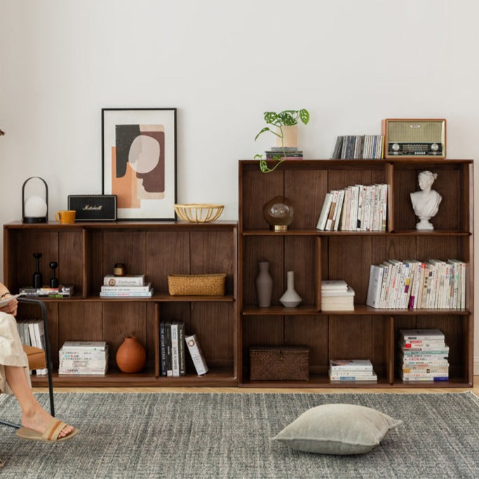 Black Walnut Solid Wood Floor-standing Low Bookcase Combination Bookshelf<