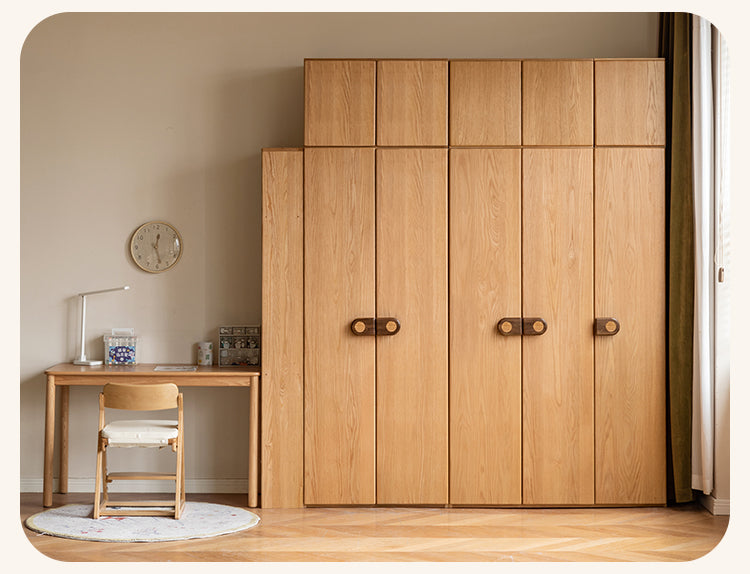 Oak Solid Wood Children's Wardrobe with Desk