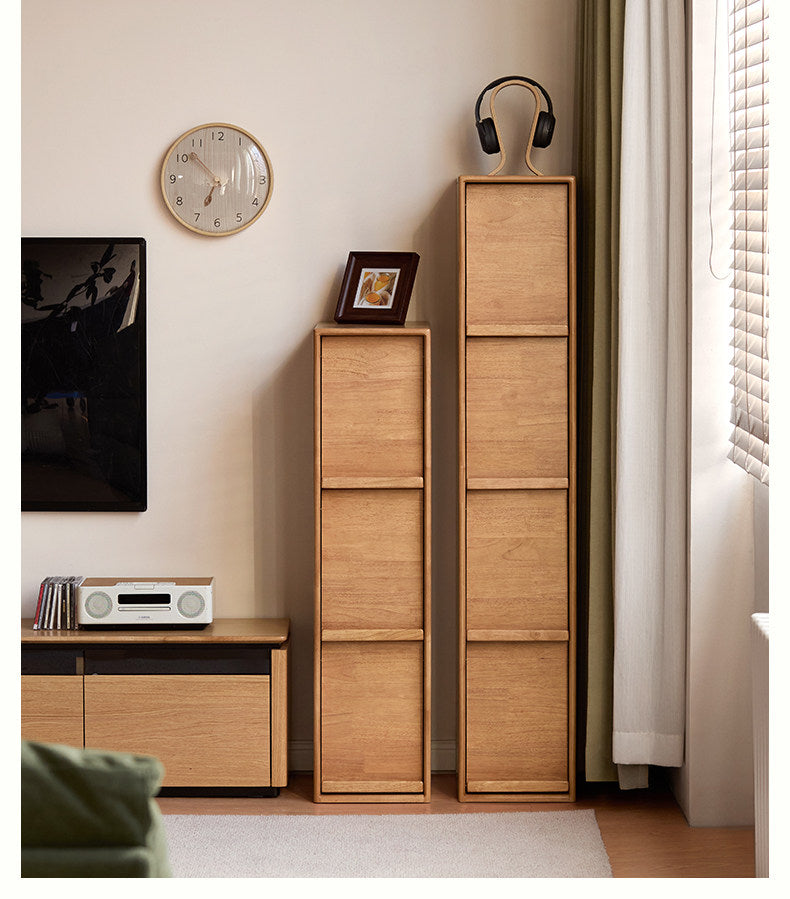 Solid RubberWood Minimalist Side Cabinet with Narrow Opening and Flip Doors