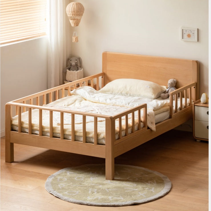 Beech Solid Wood Children's Bed for Boys and Girls Spliced Bed with Guardrail_.
