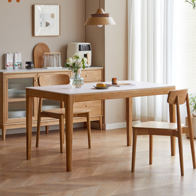 Solid RubberWood Rock Plate Modern Dining Table