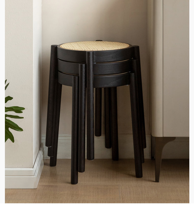 Smoky field stacking round stool oak solid wood: