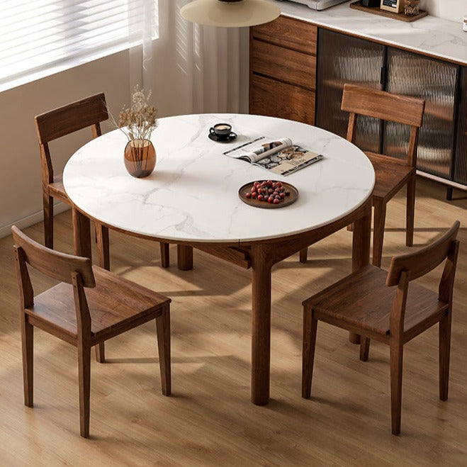 Black Walnut Solid Wood Rock Plate Folding Dining Table-