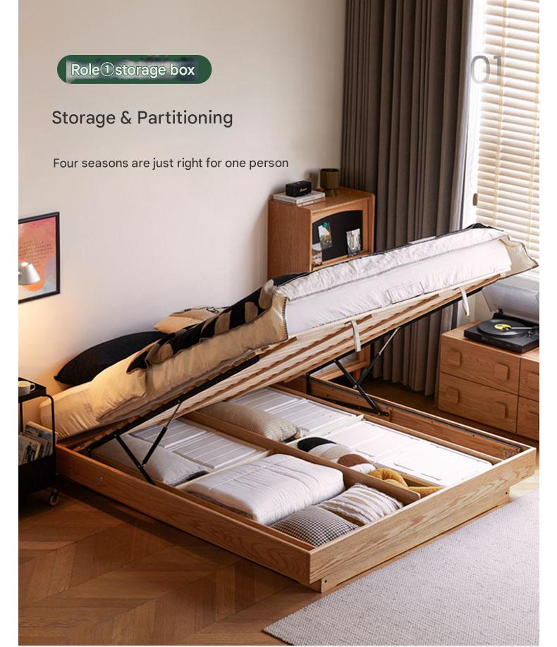 Oak solid wood platform bed, headboard-free bed suspension bed.
