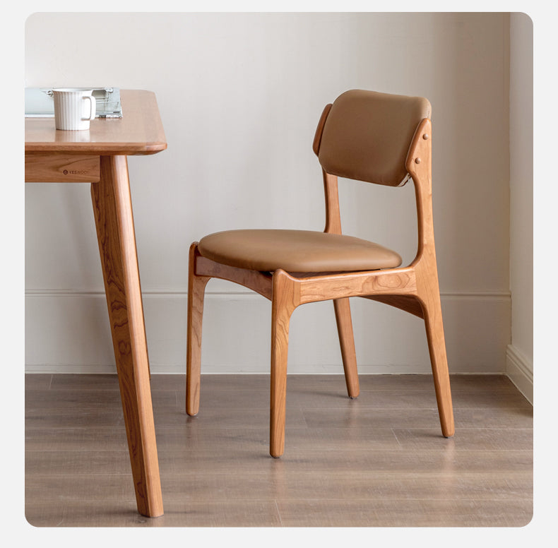 Set 4 pcs Cherry Solid Wood Vintage Dining Chairs Soft Bags Backrests