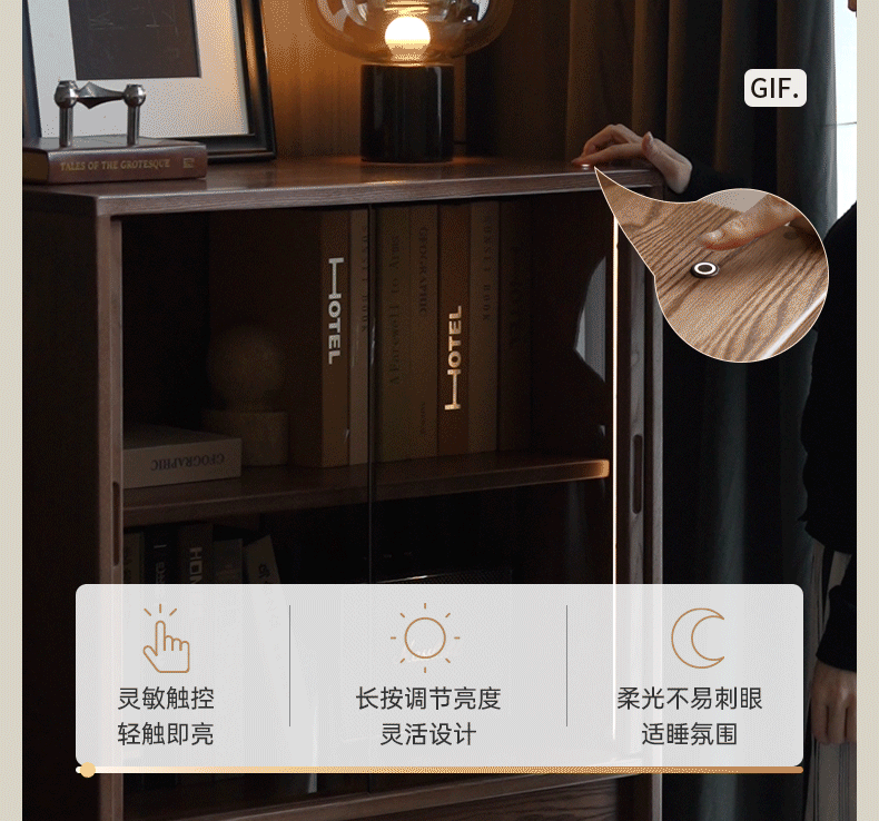 White Ash Solid Wood Side Cabinet with Italian Light Luxury Style