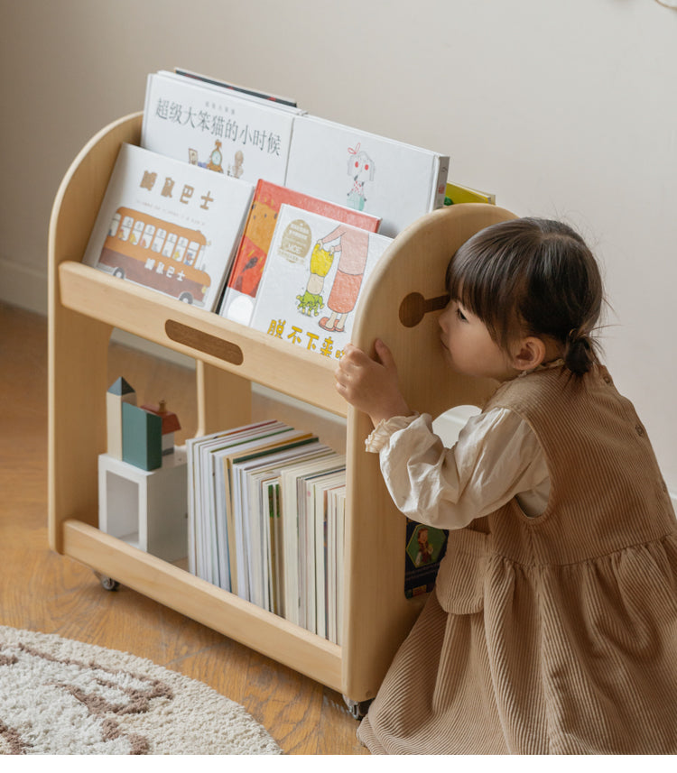 Poplar solid wood movable kids storage rack