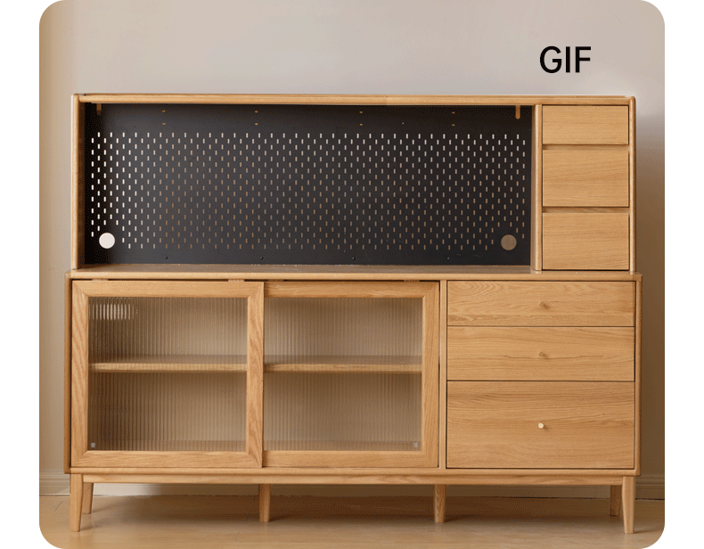 Oak Solid Wood, Solid Rubberwood Sideboard Shelf, Kitchen Shelf