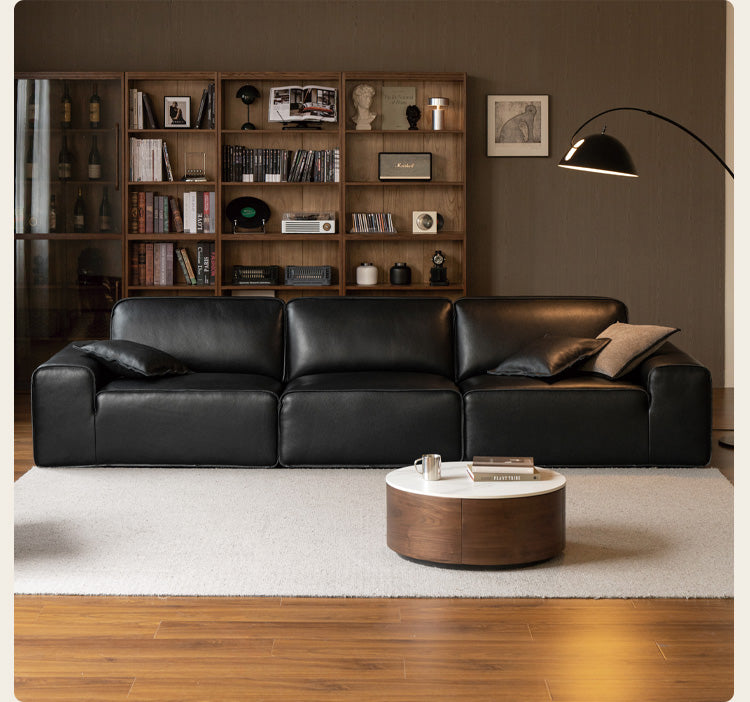 Full Grain Genuine Leather Sofa Contemporary Couch
