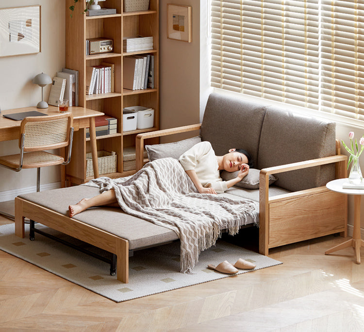 Oak solid wood sofa bed modern multifunctional+