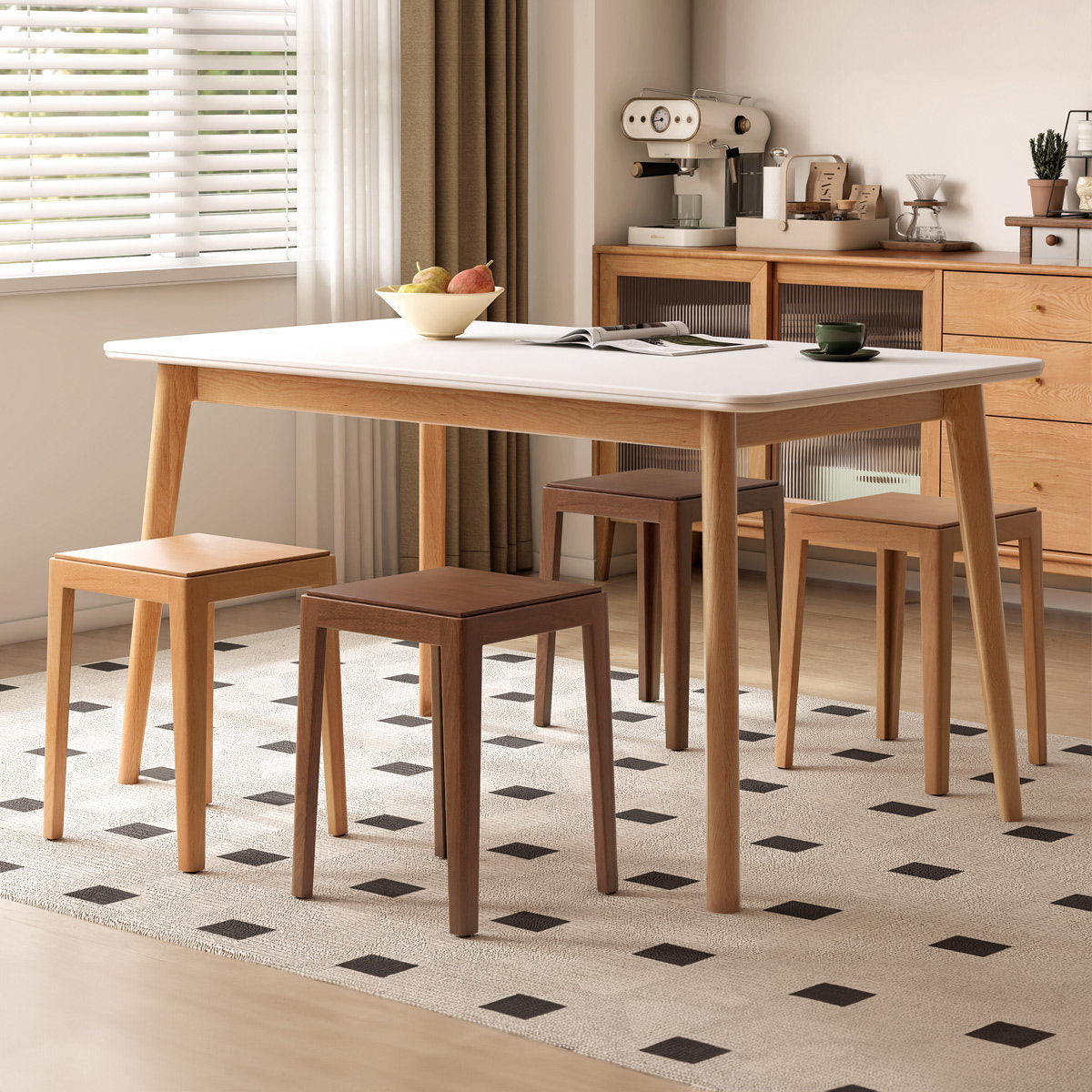 Beech Solid Wood Stackable Stool with Nordic Minimalist Design