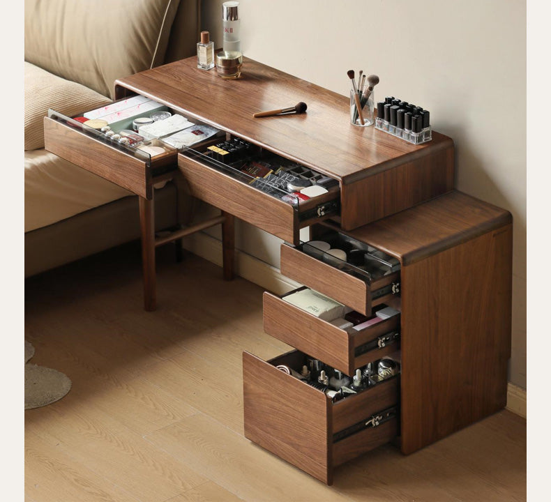 Black walnut solid wood retractable dressing table Nordic chest of drawers integrated<