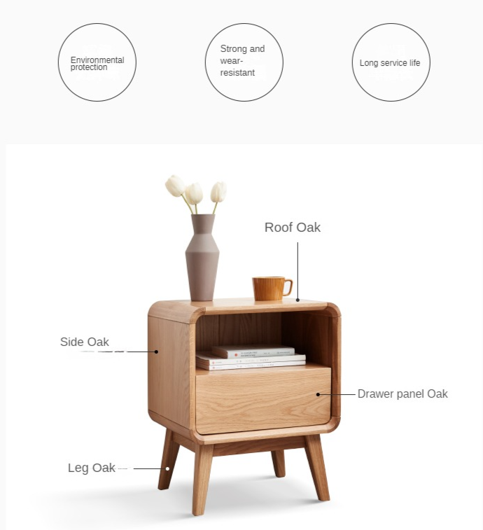 Oak solid wood nightstand minimalist "
