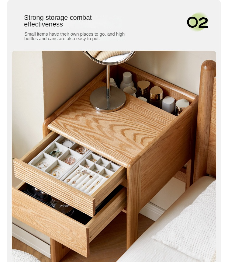 Oak Solid Wood  Nightstand Multifunctional Makeup Table"