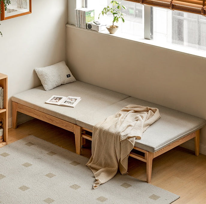 Oak Solid Wood Folding Sofa Bed, Retractable Sofa