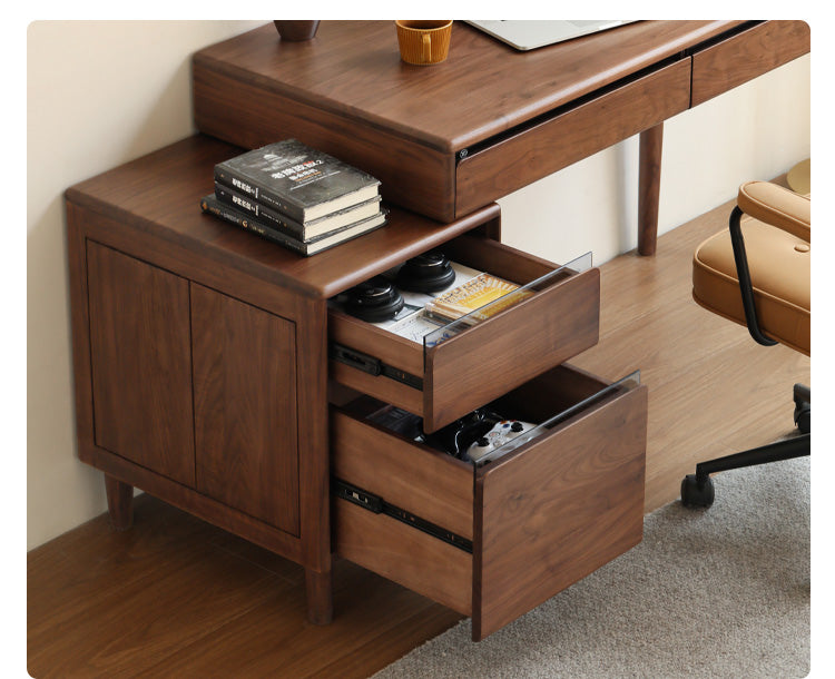 Black walnut solid wood integrated desk with drawer