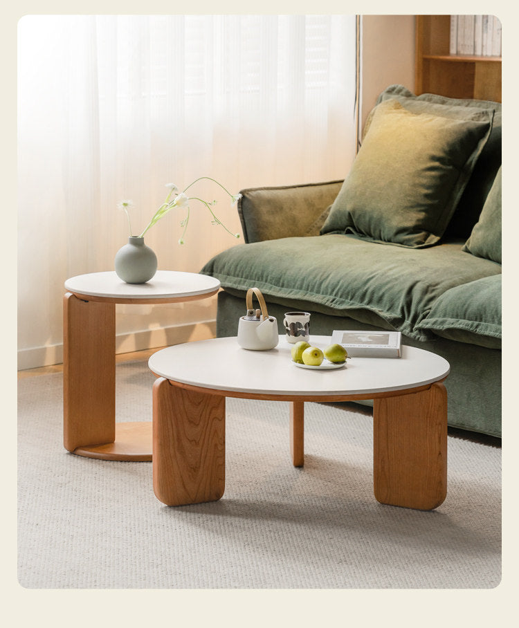 Cherry Solid Wood Round Coffee Table, Side Table