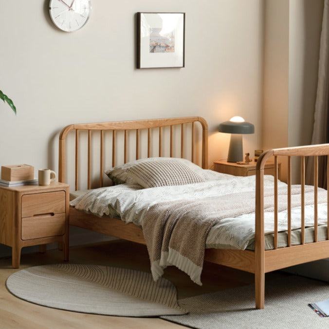 Oak solid wood bed modern simple_)