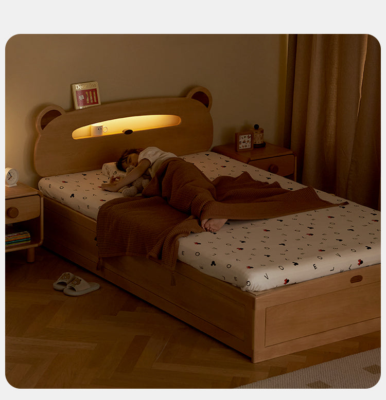 Bear night light box bed solid wood"