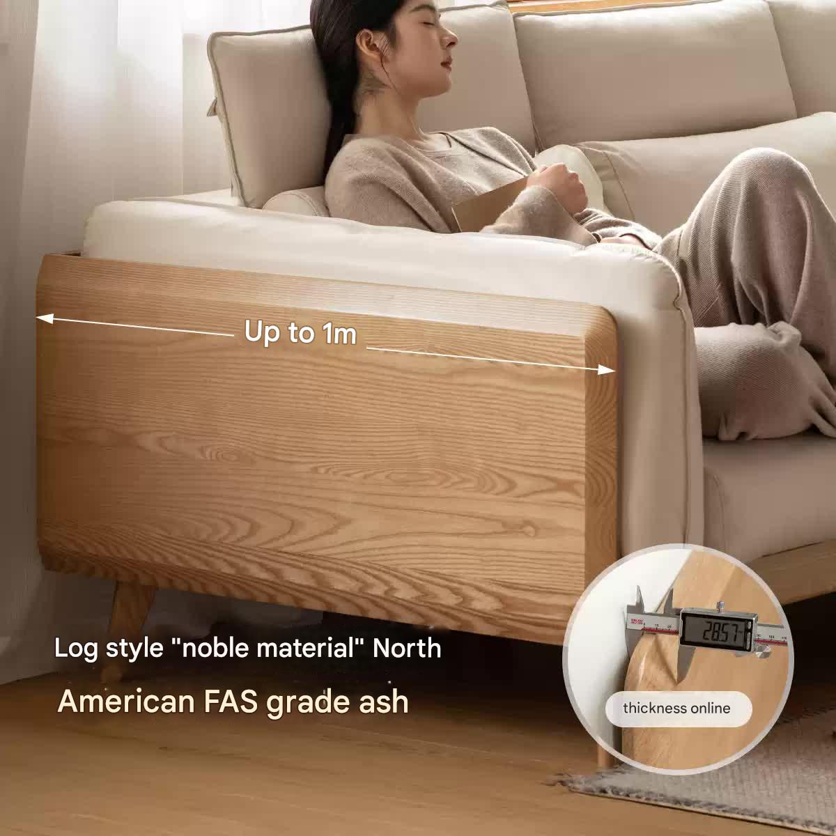 Ash Solid Wood high back Sofa genuine leather, fabric