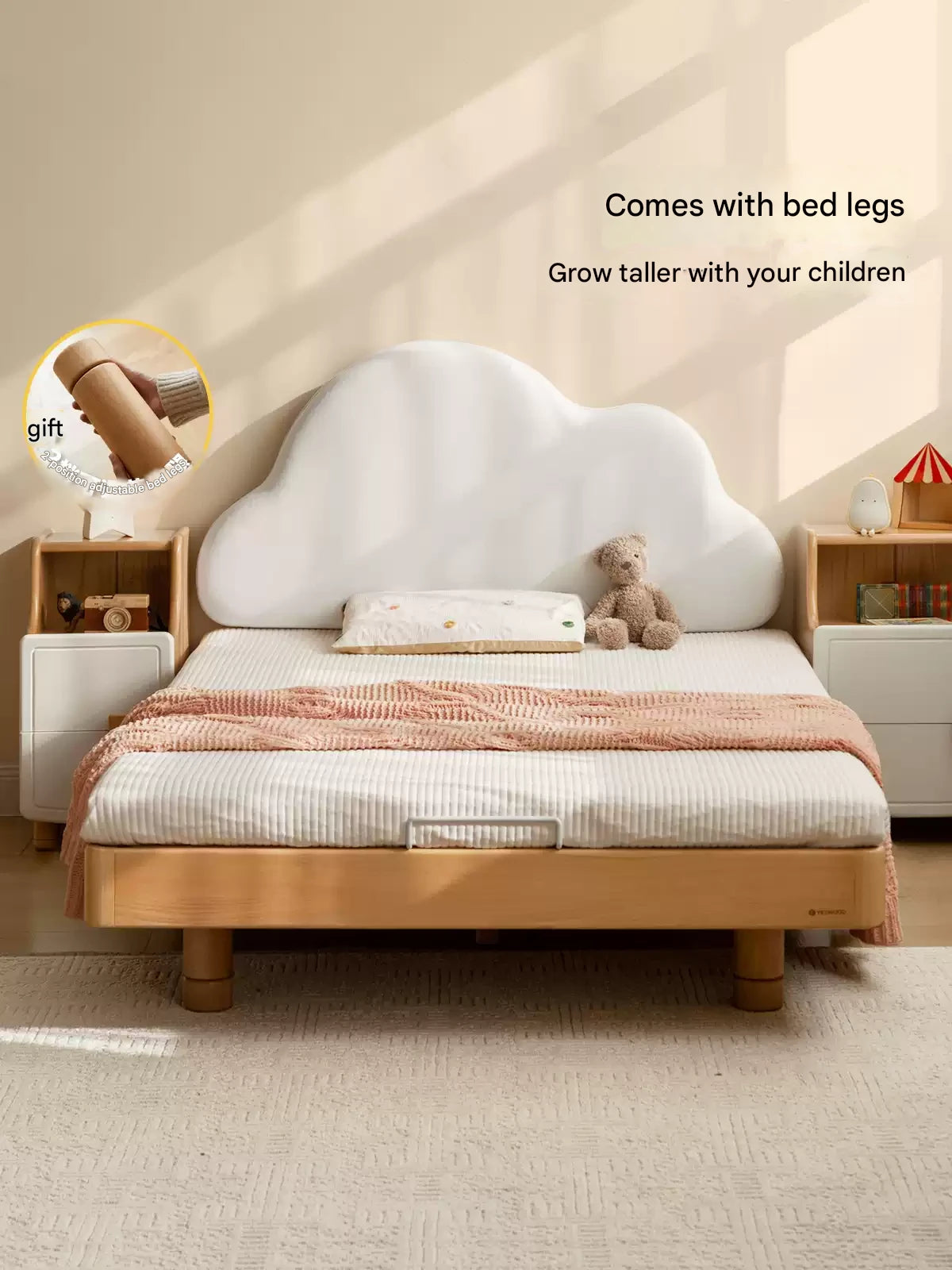 Beech Solid Wood Children's Splicing platform bed, headboard-free bed
