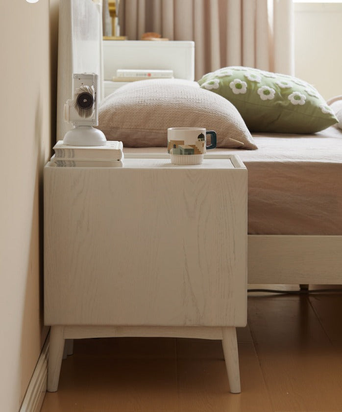 Ash Solid Wood Cream White nightstand"