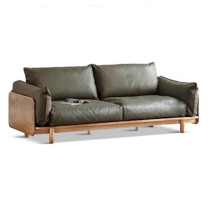 Oak solis wood sofa Genuine Leather, fabric: