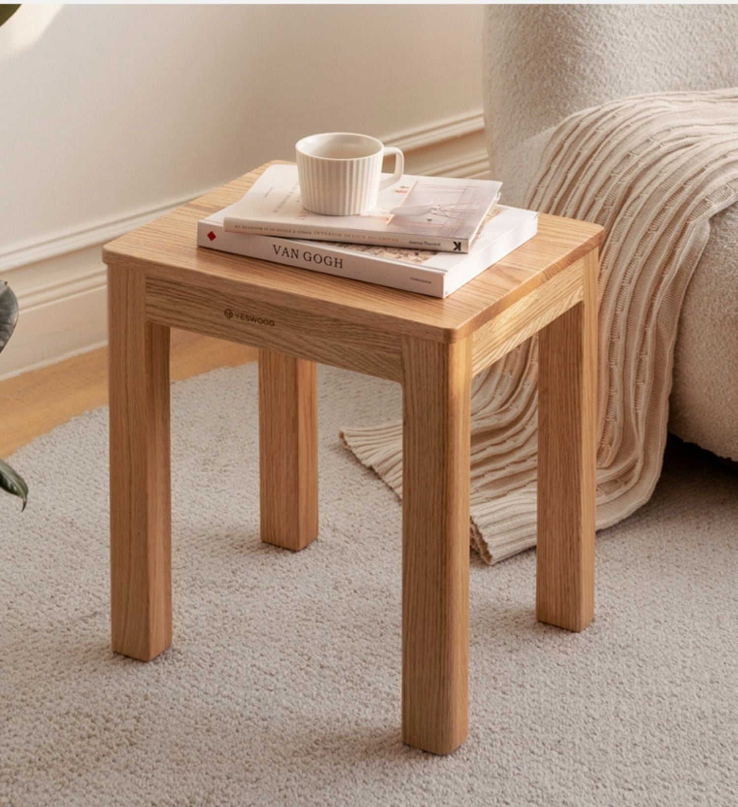 4 pcs set Oak Solid Wood Nordic Square Stool