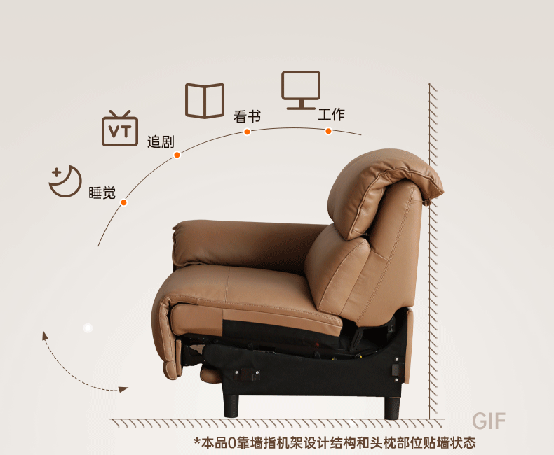 Genuine Leather Modern Zero Wall Power Reclining  Sofa