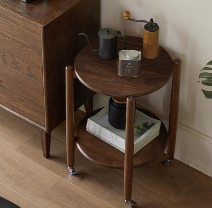 Black Walnut Solid Wood Round Side Table Living Room