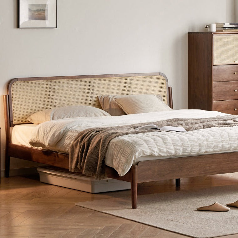 North American Black Walnut Solid wood rattan bed"