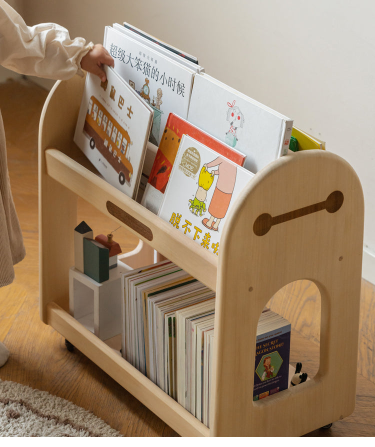 Poplar solid wood movable kids storage rack