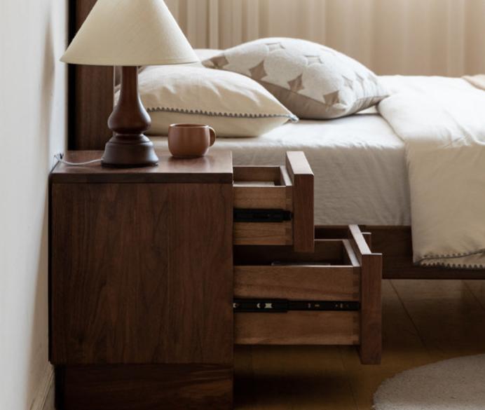 Black Walnut Solid Wood Storage Bedside Nightstand ,