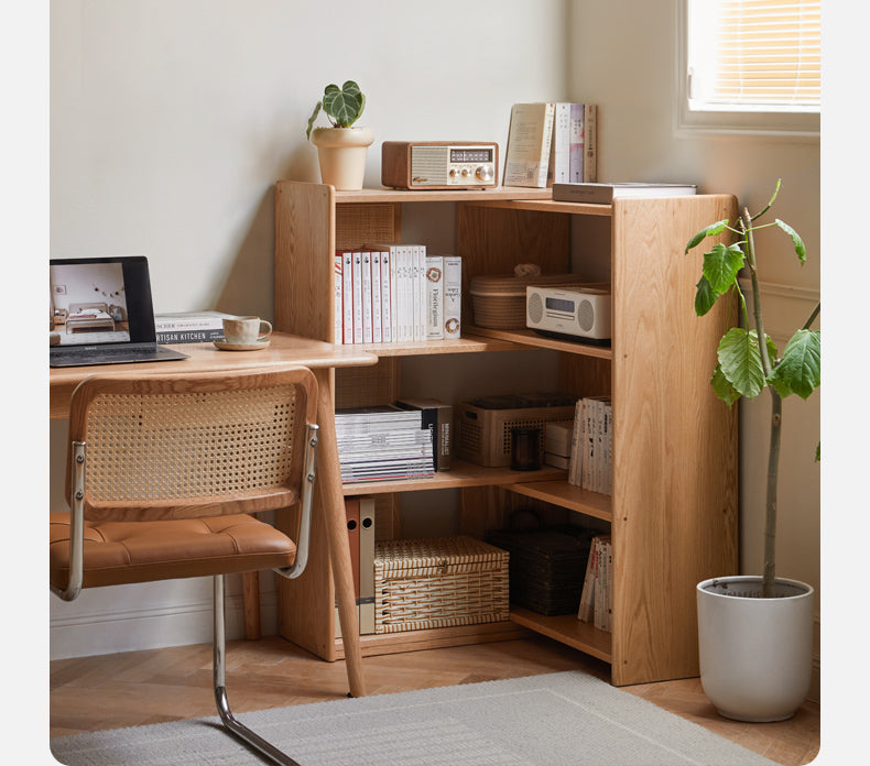 Oak Solid Wood Telescopic Storage bookshelf Corner Vine Weaving Storage