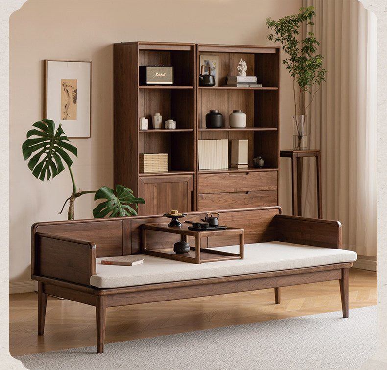Black Walnut Solid wood Deep Seat Daybed Bench with Raised Wood Side Panels