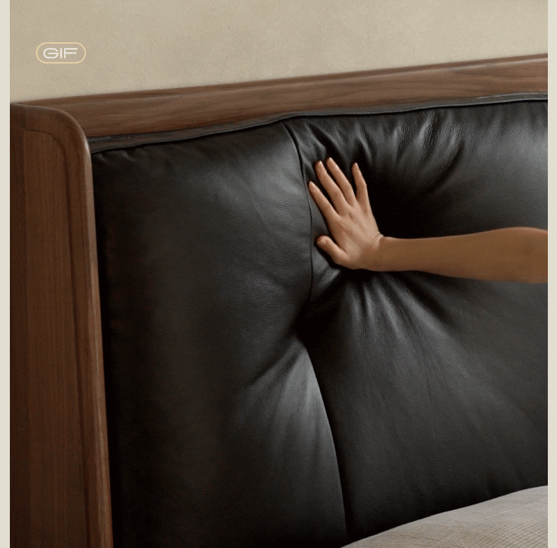 Black Walnut Solid Wood Italian Light Luxury Genuine Leather Soft Bed