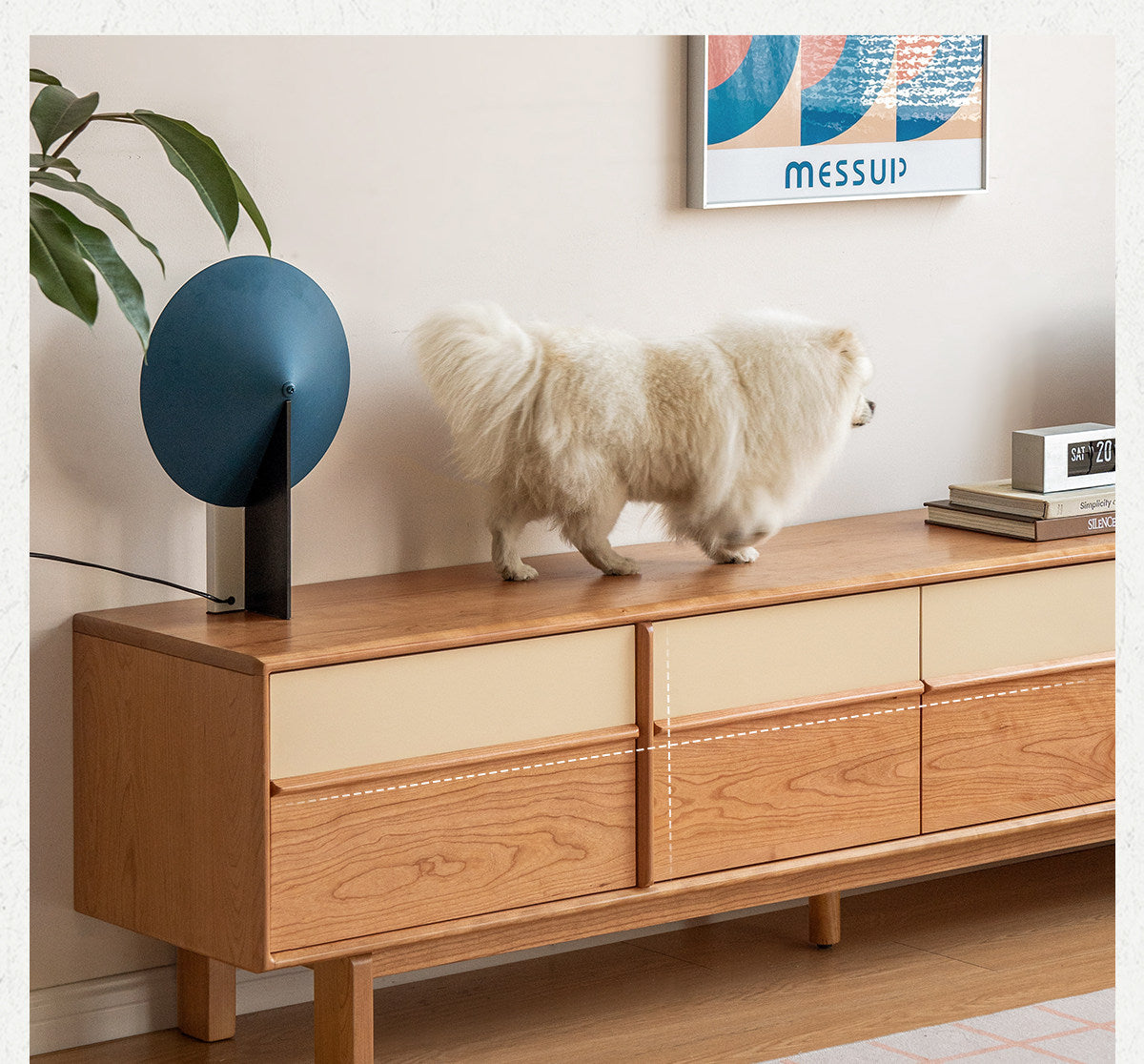 Cherry Solid Wood Two-Tone TV Console with Tapered Legs