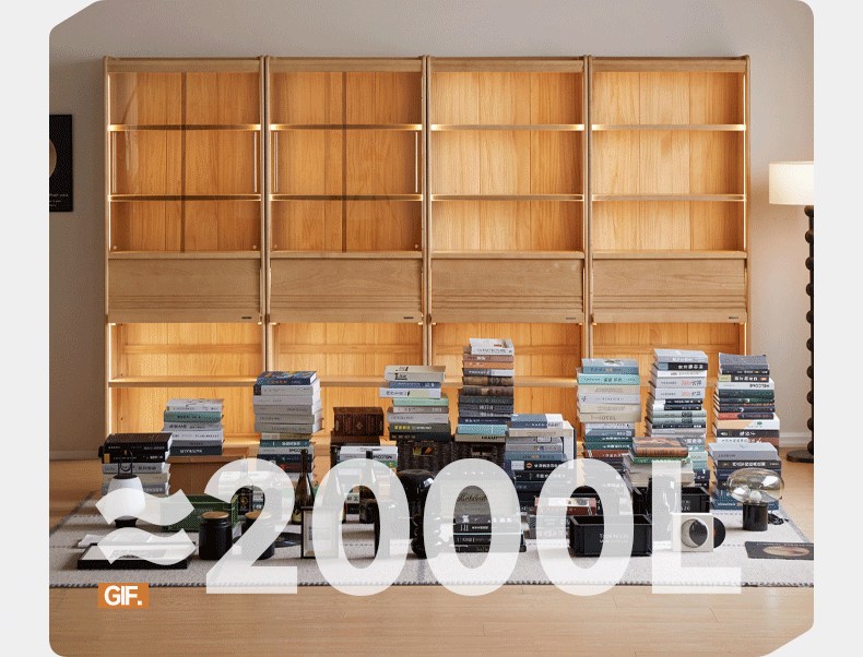 Oak Solid Wood Display Bookcase with Wall-Mounted Option and Storage Cabinet