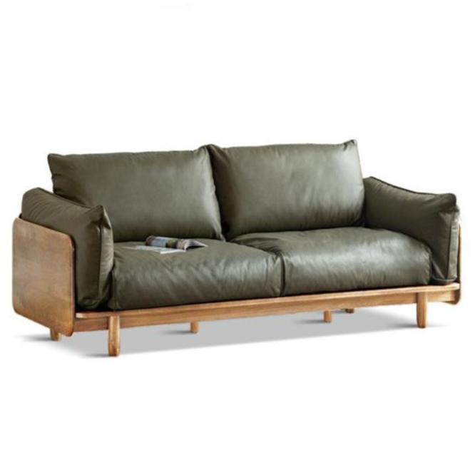 Oak solis wood sofa Genuine Leather, fabric: