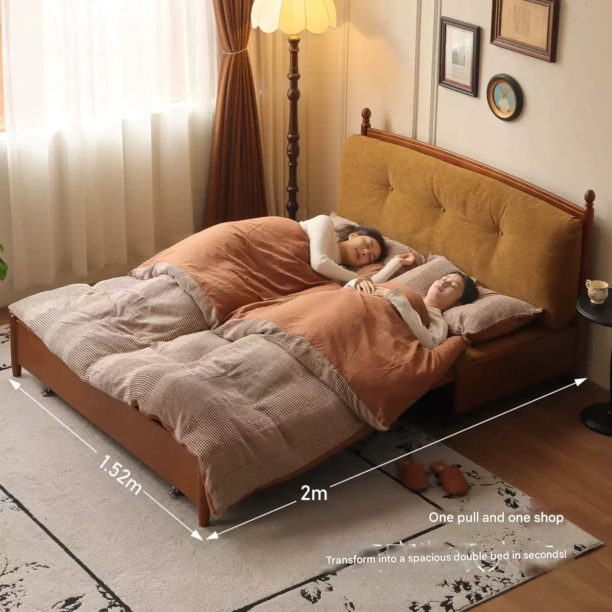 Poplar Solid Wood Telescopic French Vintage Sitting and Sleeping Dual purpose Sofa