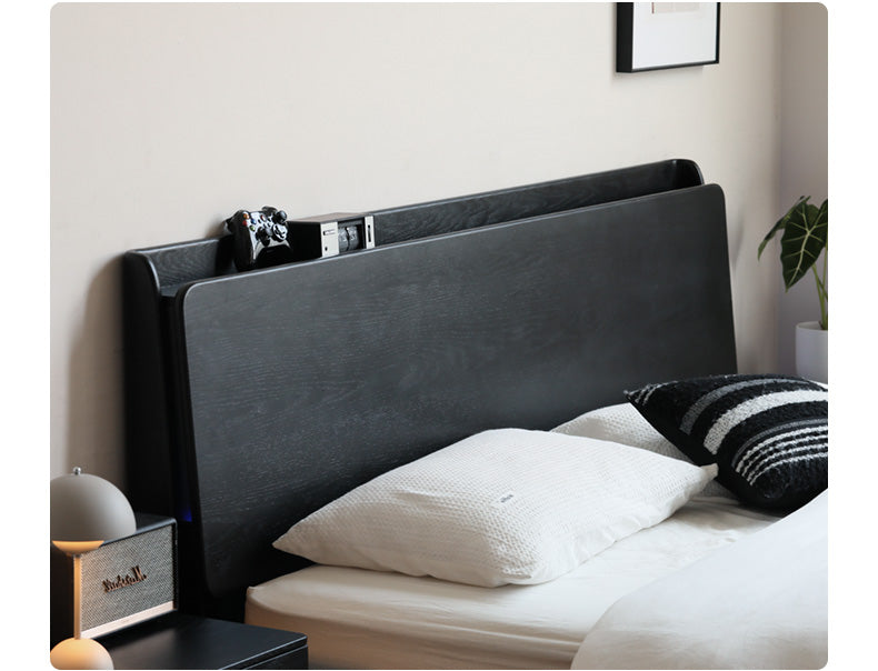 Oak Solid Wood Smart Cyberpunk Suspended Black Bed<