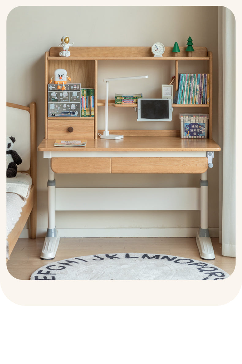 Oak Solid Wood Children's Study Desk Bookshelf