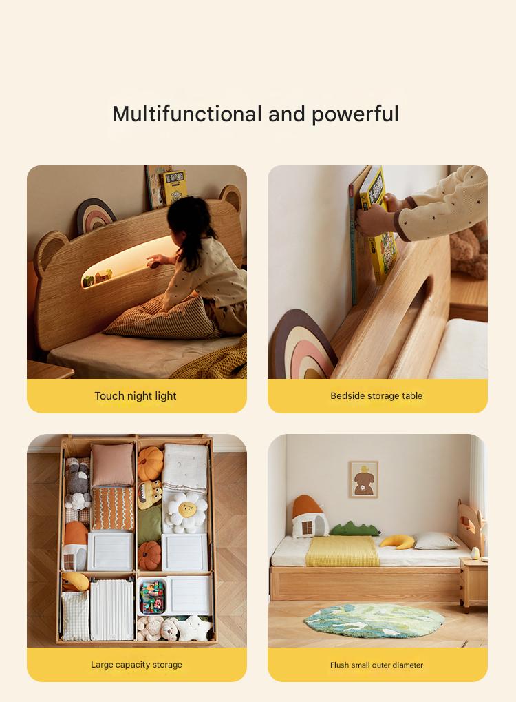 Oak, Beech solid wood Bear night light box bed<