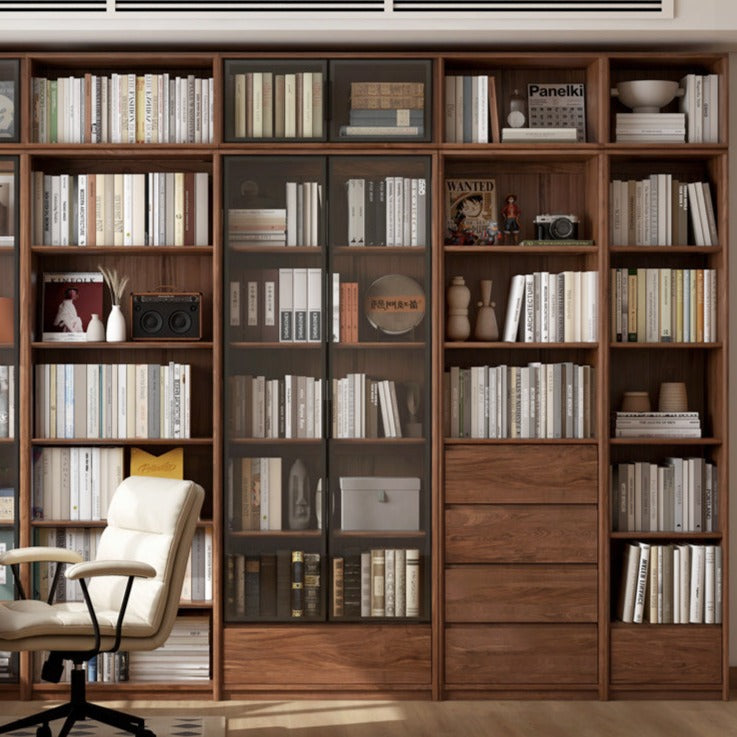 Black Walnut solid wood bookcase floor-standing free combination bookshelf<