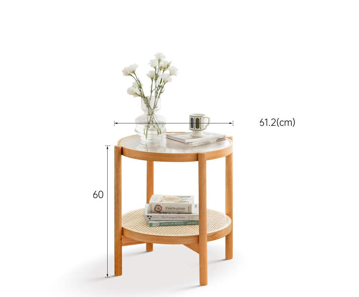 Coffee table.glass, rattan Oak solid wood"