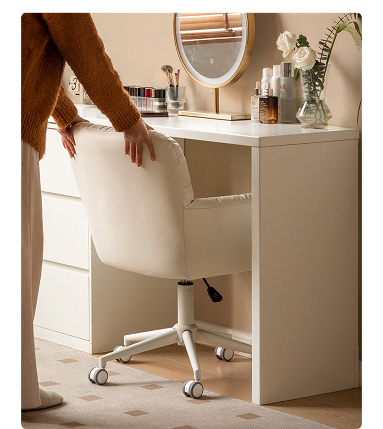 Organic leather Dressing Stool ,Cream Movable Makeup Chair -