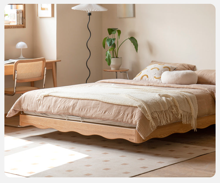 Poplar solid wood bed French cream style platform bed, headboard-free bed<