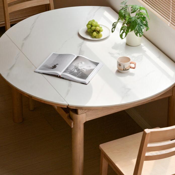 Ash solid wood retractable rock plate dining table