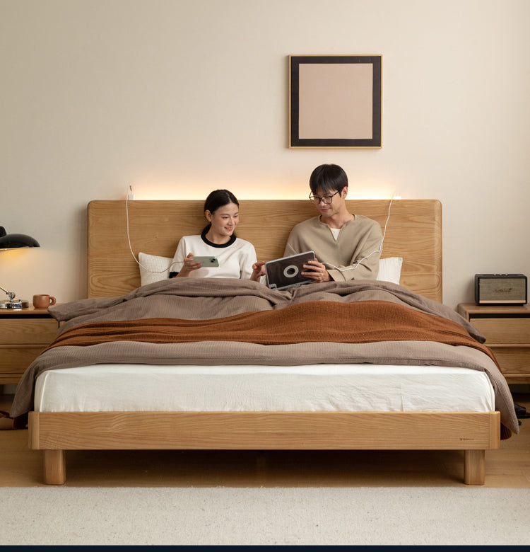 Ach Solid Wood Modern Simple Luminous Bed