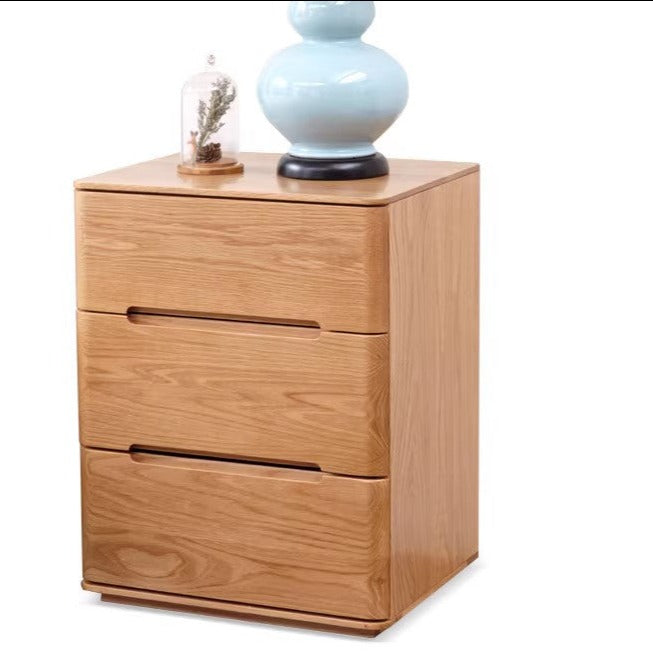 Three-drawer nightstand with lock oak solid wood-